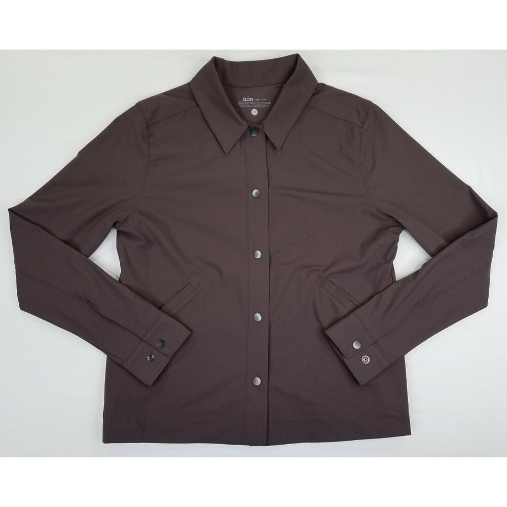 QOR Shirt Women Size M Odor Control Long Sleeves Snap Button Brown NWOT